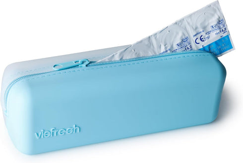 Disposable Daily Contact-Lens Case Organizer, Travel-Friendly Water-Resistant Silicone Case for 30 Lenses (Blue)