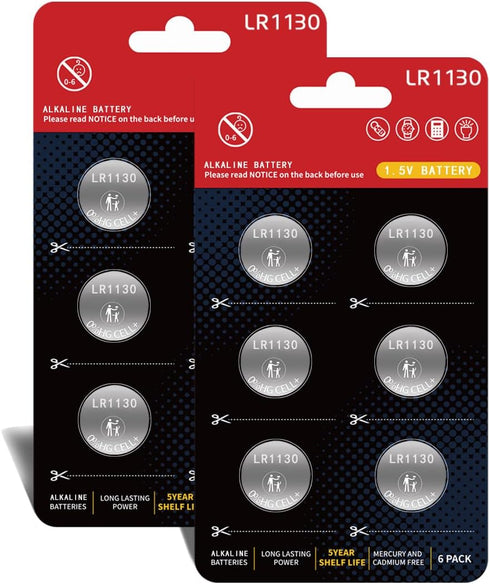 LR1130 Battery AG10 Battery L1131f L1131c SG10 389 189 1.5V Long-Lasting Alkaline Button Cell Batteries, 12 Count