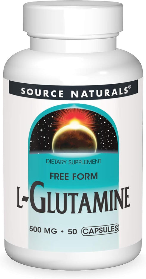 Source Naturals L-Glutamine, Free Form Amino Acid, Supports Metabolic Energy*, 500mg - 50 Capsules