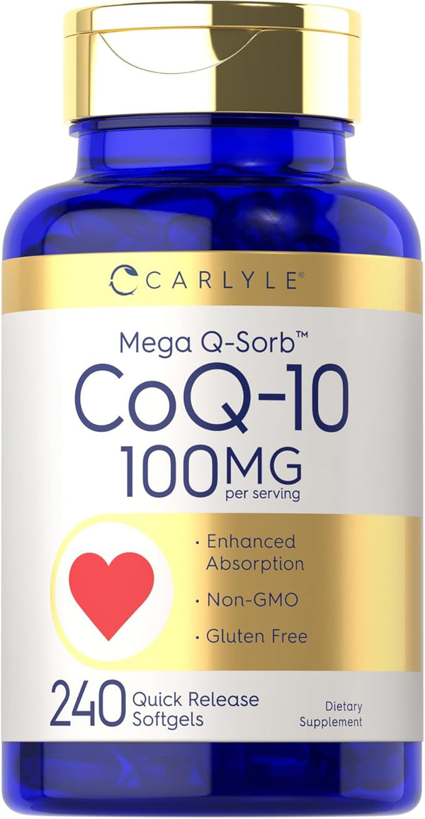 Carlyle CoQ10 100mg | 240 Softgels | Mega Q-Sorb Coenzyme Q-10 with Black Pepper Extract | Non-GMO, Gluten Free