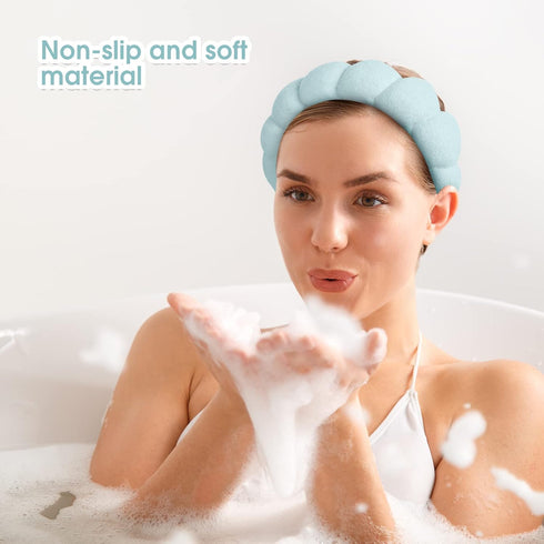 Sponge Spa Headband for Women, Spa Terry Towel Cloth Fabric Head Band with 2PCS Wrist Washband, Soft & Absorbent Material Hair Accessories for Face Washing Shower Skincare Makeup Removal (Pink,Blue)