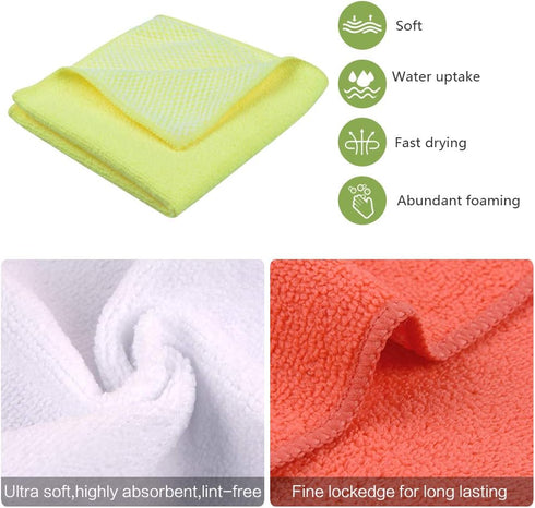 SINLAND 5 Color Assorted Microfiber Dish Cloth Towels, 12"x12", Best Kitchen Cleaning Cloths, 5 Pack