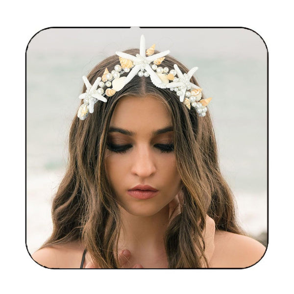 Unicra Starfish Crown and Tiaras, Silver Pearl Bridal Headband Beach Headpiece for Women and Girls