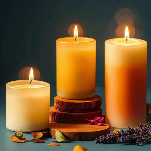 NUOREEL 140H (3Pack, Natural Beeswax Candles Lavender/Sandalwood/Vanilla Sky Scented, Burn Time,Prayer Home Decor