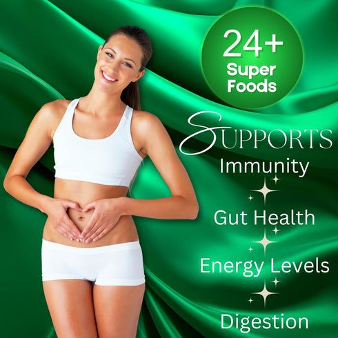 Super Greens Powder with 24+ Superfoods - Supports Immunity & Energy Levels, Apple Cinnamon Flavor