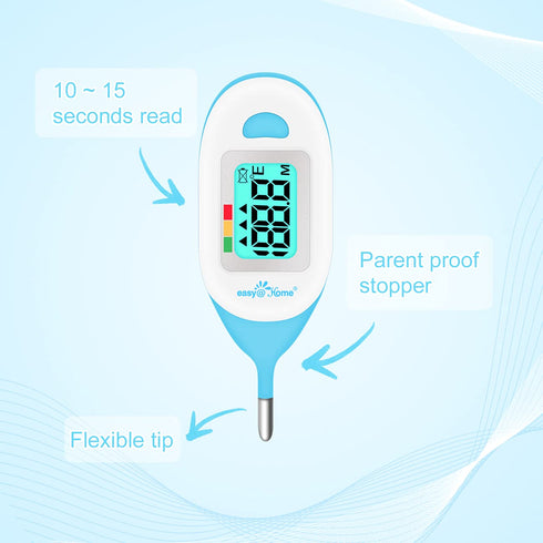 Baby Rectal Thermometer with Fever Indicator, Easy@Home Digital Thermometer with LCD Display for Newborns