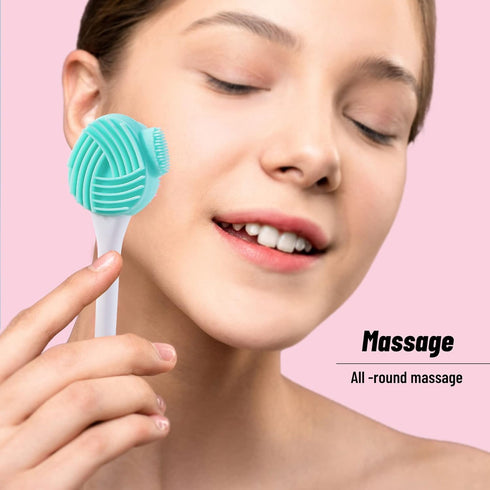 4 Pack Silicone Facial Cleansing Brush, 4 in 1 Double-Ended Exfoliating Wash Scrub Brush for Face Skincare