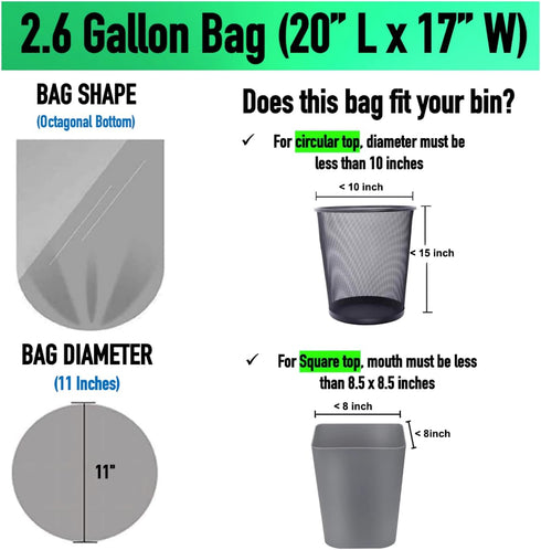 2.6 Gallon Clear Bathroom Trash Bags, 240 Bags, 2 Gallon Small Garbage Bags for Home and Office Bins