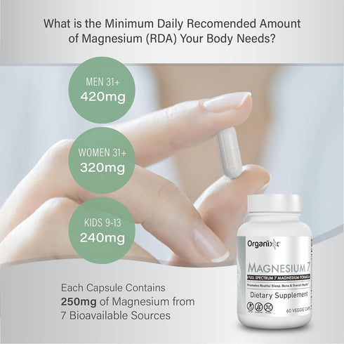 Organixx Magnesium Supplement - 30 Count, Natural Capsules for Sleep Support & Muscle Recovery