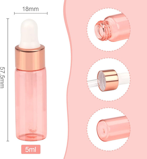 Wresty 15 Pcs Pink Glass Dropper Bottles, Mini Essential Oil Vials with Glass Eye Dropper, 5ml (1/6oz) Cosmetic