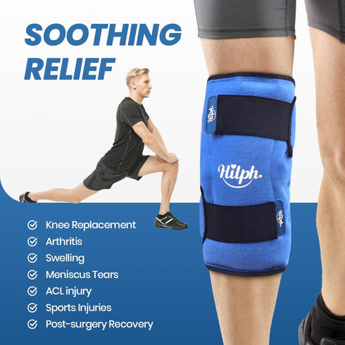 Hilph Knee Ice Pack Wrap, Reusable Gel Ice Wrap for Knee Pain Relief, Hot Cold Compress Therapy for Arthritis, ACL