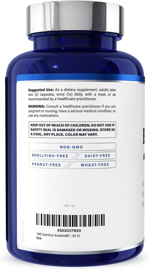1MD Nutrition BreatheMD, Lung and Respiratory Support Supplement, 60 Ct, with Elderberry and Chromium