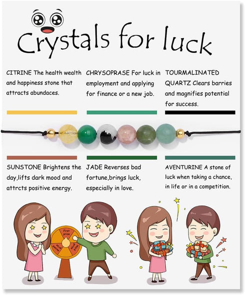 Fuqimanman2020 6mm Spiritual Crystal 7 Chakra Stretch Bracelet - Natural Stone Healing with Meaning Cards for Anxiety