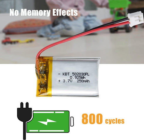KBT 3.7V 250mAh Li-Polymer Battery: 502030 Lipo Rechargeable Lithium-ion with PH2.0 2Pin JST Connector