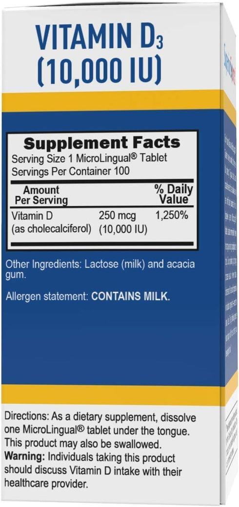 Superior Source Vitamin D3 10000 IU, 100 Count, Quick Dissolve MicroLingual Tablets, Immune Support