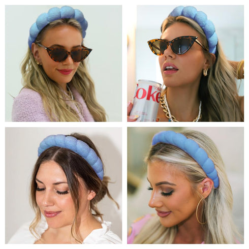 Spa Headbands for Washing Face or Makeup, Puffy Terry Cloth Hairband for Women, Skin Care Accessories (Dark Blue)