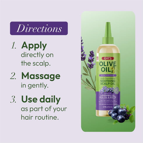 ORS Olive Oil Braidzone Soothing Scalp Oil - Nourishment with Lavender, Acai & Biotin, 4.3 oz