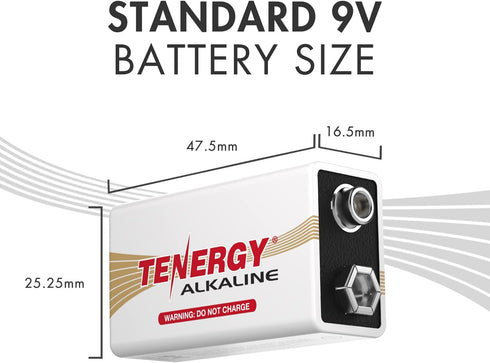 Tenergy 6LR61 9V 6 Pack Alkaline Battery, Non-Rechargeable Battery for Smoke Alarms, Guitar Pickups, Microphones