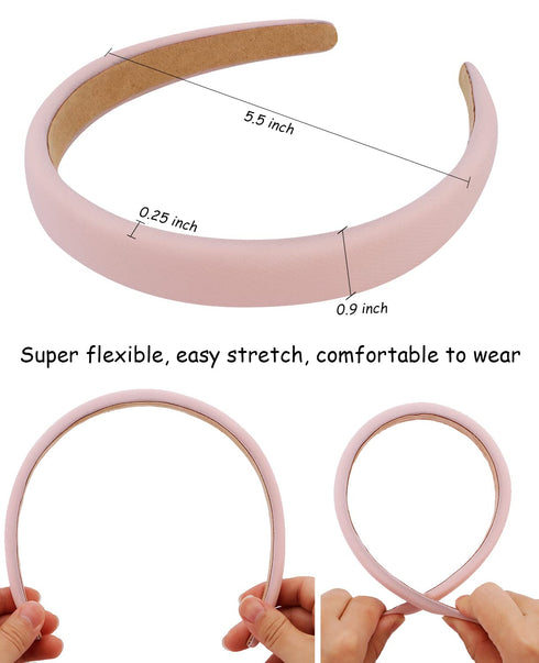 Wecoe 4 Pack Non Slip Padded Headbands for Women - Soft Thick Comfortable Cute Brown Black Pink White Neutral Aesthetic