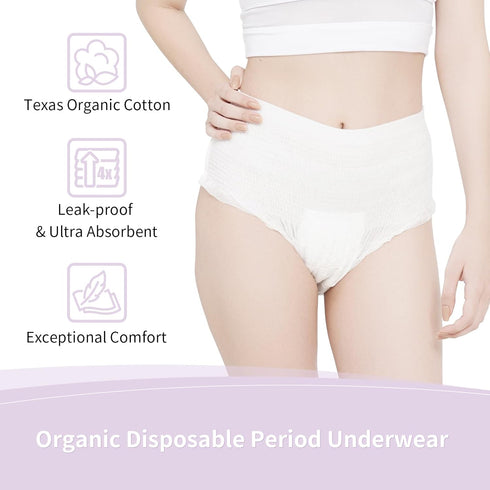 Organic Disposable Period Underwear for Women S/M, Postpartum Panties, Heavy Flow Leak Proof Overnight Pads Diaper