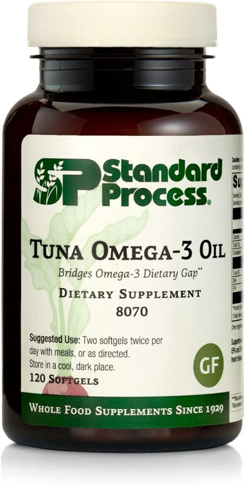 Standard Process Tuna Omega-3 Oil - Whole Food Support for Brain, Eye, Skin, and Hair Health, Gluten Free, 120 Softgels