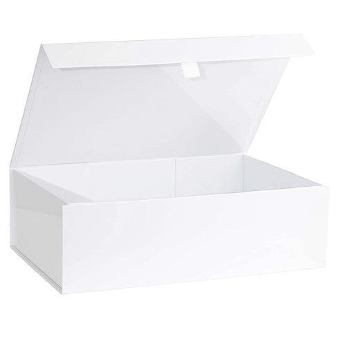 Purple Q Crafts White Hard Gift Box With Magnetic Closure Lid 14" x 9" x 4" Rectangle Favor Boxes With White Glossy Finish (1 Box)