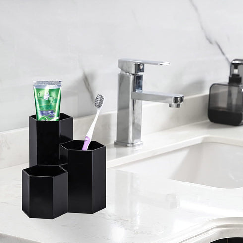LoveBB Makeup Brush Holder Organizer, 3 Slot Plastic Storage Solution for Cosmetics Brushes, Black