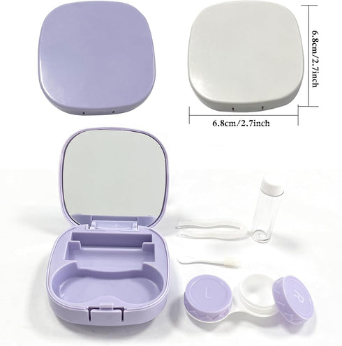 2 Pack Cute Contact Lens Case Travel Kit, Contact Case with Mirror, Tweezers, Remover Tool for Daily Use
