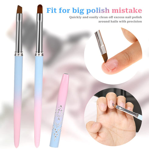 Nail Art Clean Up Brush, 2Pcs Round&Angled Nail Polish Clean Up Brush for Cleaning Fingernails, Professional Nail Painting Brushes for Nail Art Design
