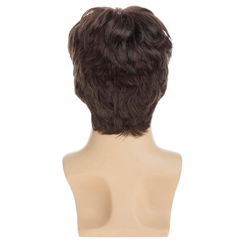 Mens Short Brown Synthetic Wig, Natural Replacement Hair for Daily Party Wear