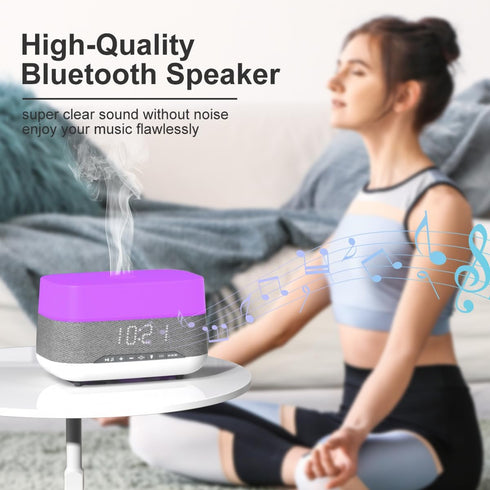 PRIBUY 300ml Essential Oil Diffuser with Bluetooth Speaker & Alarm Clock | Auto Shut-Off, Colorful Night Light, Timer