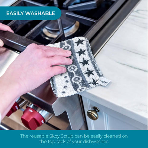 Skoy Scrub: 4-pack Reusable Non-Scratching Dish Scrubber for Kitchen and Household Cleaning, Dishwasher Safe