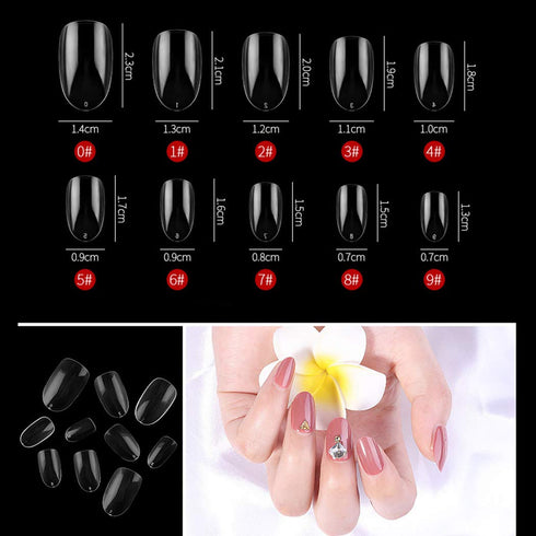 Sethexy Short Oval False Nails - 500Pcs Full Cover Acrylic Nail Tips for Art Nail Design (Clear)