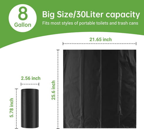 Winmoom 50 Count, 8 Portable Toilet Replacement Bags, Gallon Capacity, Compostable, Leak-Proof, Durable, Versatile