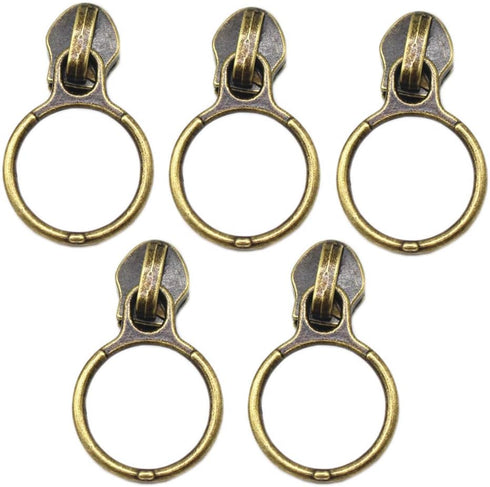 YaHoGa 50PCS #5 Anti-Brass Ring Pulls, Antique Brass Zipper Sliders for Luggages Purses Bags, Bulk