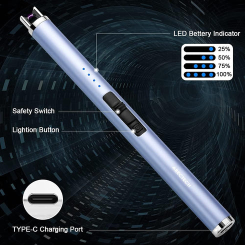 ARECTECH Rechargeable Electric Candle Lighter - Arc Plasma Windproof Lighter with Type-C Cable (Blue)
