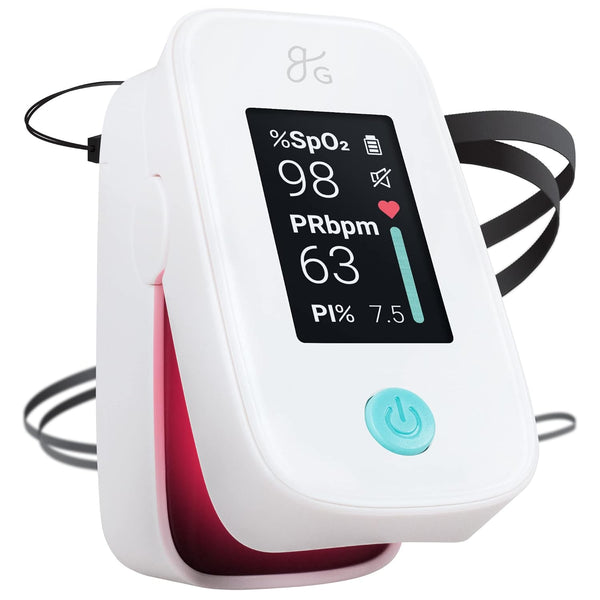 Greater Goods Fingertip Pulse Oximeter - Measures SpO2 Levels, Heart Rate, Pulse - Includes Lanyard and Batteries