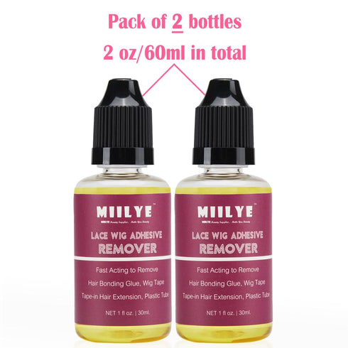 MIILYE Wig Glue Remover - 2 Bottles Tape in Hair Extensions Solvent for Adhesive Residue, Lace Front Wig, and Cosmetic