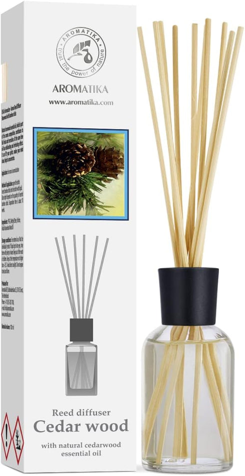 Aromatika Cedarwood Reed Diffuser 3.4 Fl Oz - Scented Essential Oil Diffuser Gift Set for Home Aromatherapy