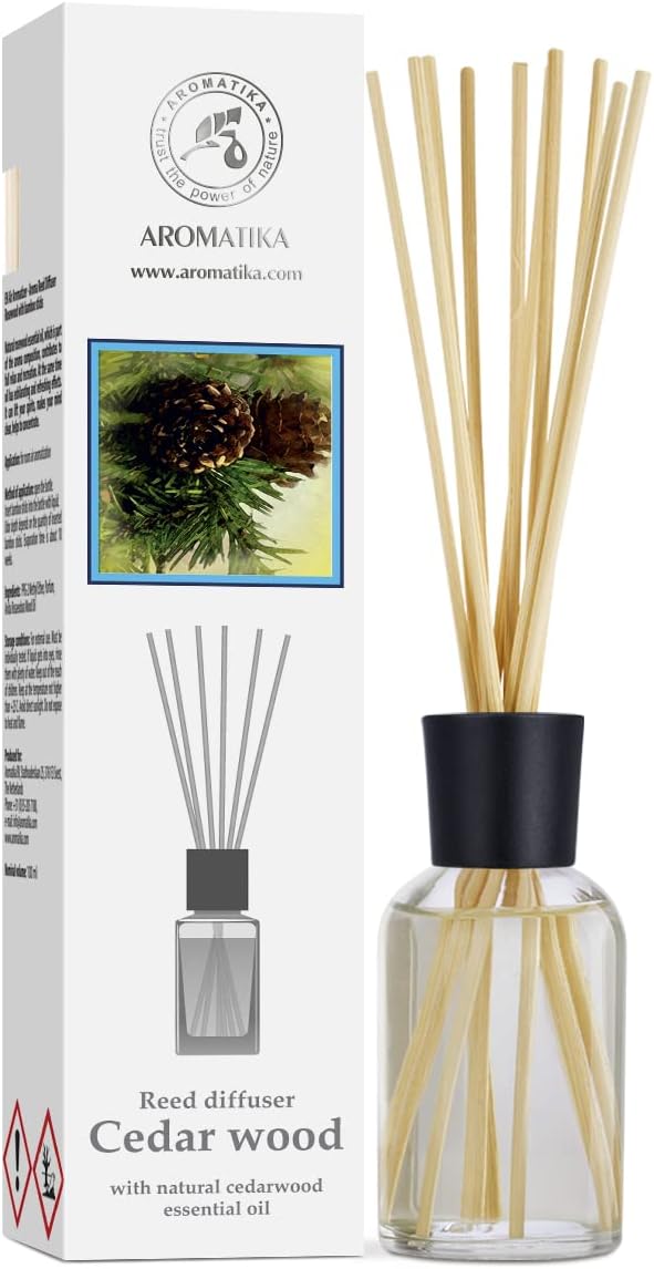 Aromatika Cedarwood Reed Diffuser 3.4 Fl Oz - Scented Essential Oil Diffuser Gift Set for Home Aromatherapy