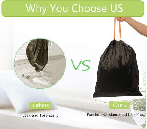 8 Gallon Black Drawstring Trash Bag, 0.9 Mil, 90 Counts