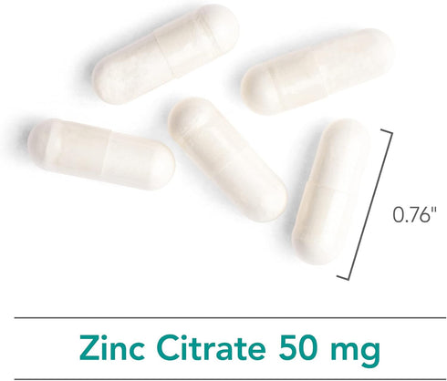 Nutricology Zinc Citrate Supplement, 50mg Vegetarian Capsules, Immune Support, 60 Count