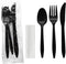 Party Essentials Individually Wrapped Plastic Cutlery Packets, 50 Sets of Black Forks, Spoons, Knives, Napkins