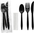 Party Essentials Individually Wrapped Plastic Cutlery Packets, 50 Sets of Black Forks, Spoons, Knives, Napkins