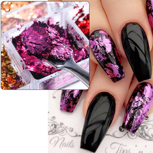 Holographic Nail Art Glitters, 6 Grids Nail Foil Flakes, Sparkly Aluminum Foil Flake Sequins for Nail Design