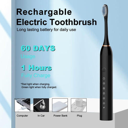 MSETGRD 3 Pack 6 12 2 30s Electric Toothbrush with Modes, Rechargeable Toothbrushes with Brush Head, Fast Charge Min