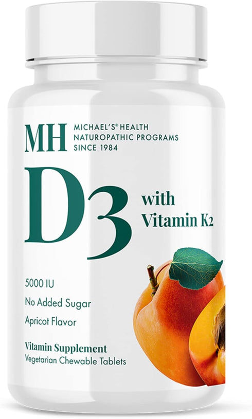 MICHAEL'S Health Naturopathic Programs Vitamin D3 with K2 - 90 Chewable Tablets, Apricot Flavor