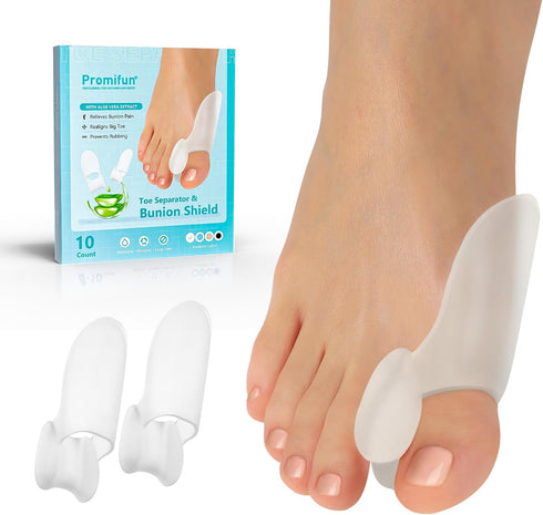 Bunion Cushion Protector, 10 Pack Aloe Vera Infused Bunion Corrector with Separator, Gel Shield for Foot Pain Relief