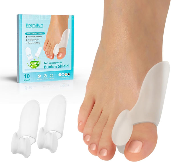 Bunion Cushion Protector, 10 Pack Aloe Vera Infused Bunion Corrector with Separator, Gel Shield for Foot Pain Relief