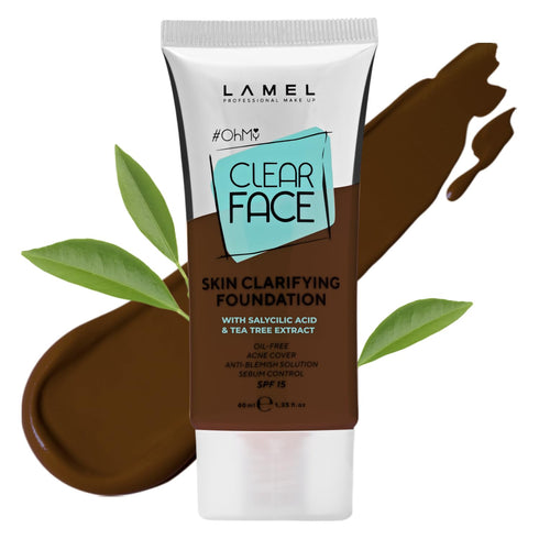 LAMEL OhMy Clear Face Foundation, Full Coverage with Salicylic Acid & Tea Tree Extract, 1.35 fl.oz for Sensitive Skin